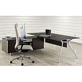 Sapphire Executive Glass Desk With Credenza