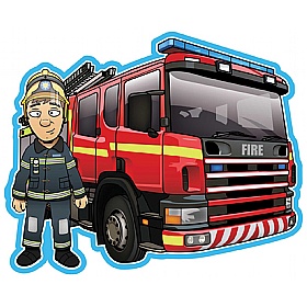 Fire Engine And Fireman Sign Combo