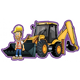Digger And Construction Worker Sign Combo