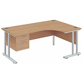 Commerce II Deluxe Ergonomic Corner Office Desks With Fixed Pedestal