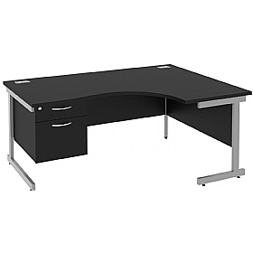 NEXT DAY Eclipse Black Ergonomic Cantilever Corner Office Desks With Single Fixed Pedestal
