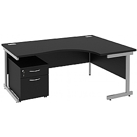 NEXT DAY Eclipse Black Ergonomic Cantilever Corner Office Desks With Mobile Pedestal