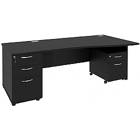 NEXT DAY Eclipse Black Wave Panel End Desks With Desk High & Mobile Pedestal