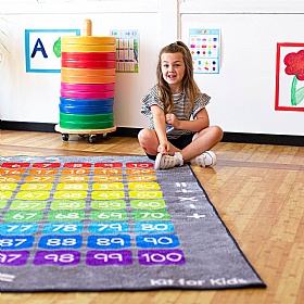 Rainbow 100 Square Counting Grid Carpet