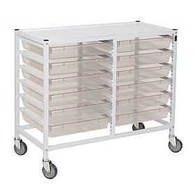 Classic Low Double White Trolley with 12 Shallow Antimicrobial Trays