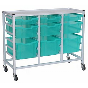 Medical Compact Low Treble Fixed Runner White Trolley with Antimicrobial Trays