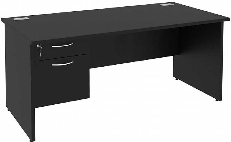 Next Day Eclipse Black Rectangular Panel End Desks With Single Fixed Pedestal