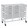 Medical Compact Low Treble Fixed Runner White Trolley with Antimicrobial Trays