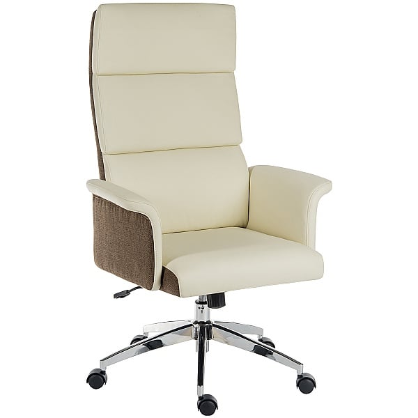 Leather Look Executive Chair Cream, High Back Leather Office Chair Uk