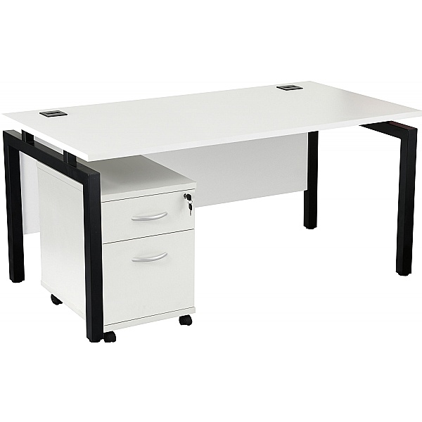 NEXT DAY Karbon K4 Rectangular Bench Desks with Under Desk Mobile Pedestal