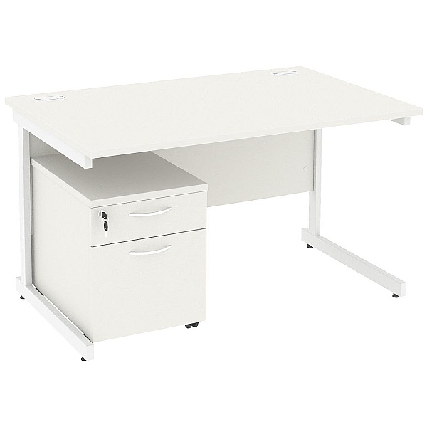 NEXT DAY Vogue White Rectangular Cantilever Desks With Mobile Pedestal