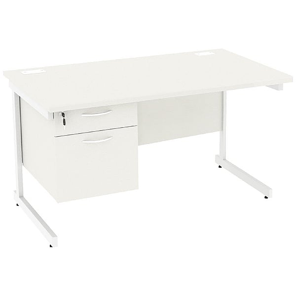 NEXT DAY Vogue White Rectangular Cantilever Desks With Single Fixed Pedestal