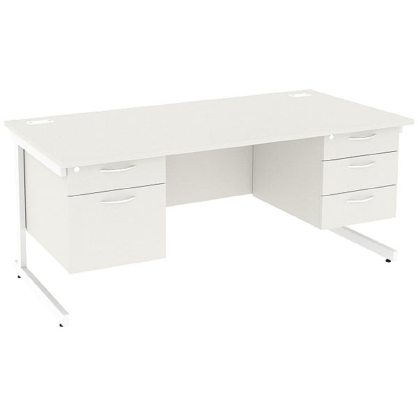 NEXT DAY Vogue White Rectangular Cantilever Desks With Double Fixed Pedestals