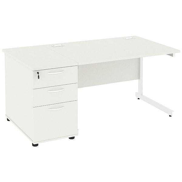 NEXT DAY Vogue White Rectangular Cantilever Desks With Desk High Pedestal