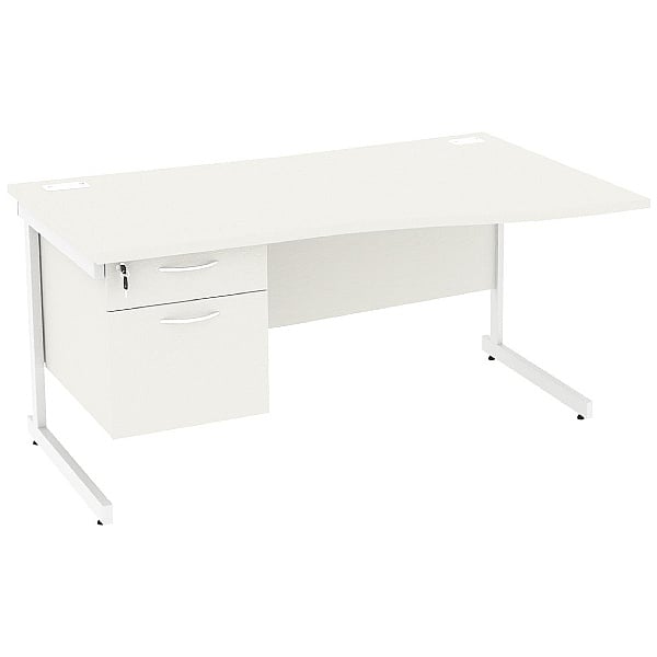 NEXT DAY Vogue White Wave Cantilever Desks With Single Fixed Pedestal