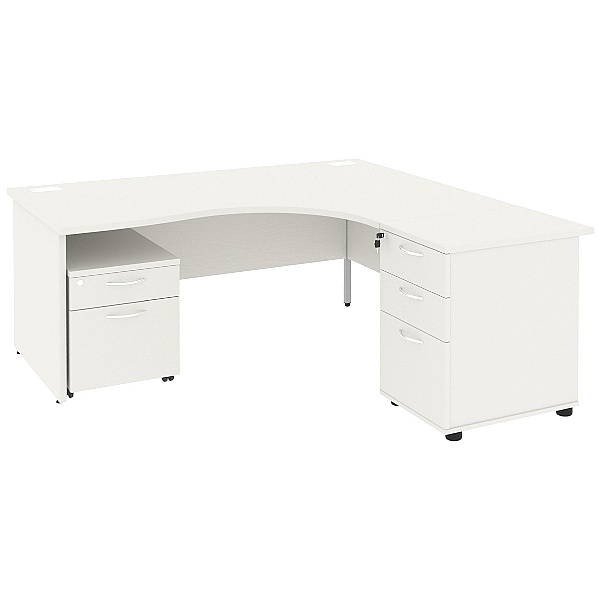 NEXT DAY Vogue White Ergonomic Panel End Desks With Desk High & Mobile Pedestal