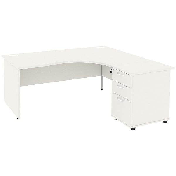 NEXT DAY Vogue White Ergonomic Panel End Desks With Desk High Pedestal