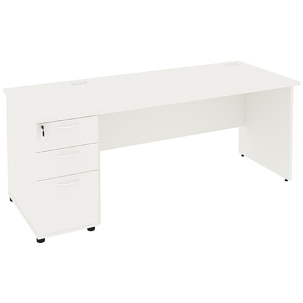 NEXT DAY Vogue White Rectangular Panel End Desks With Desk High Pedestal