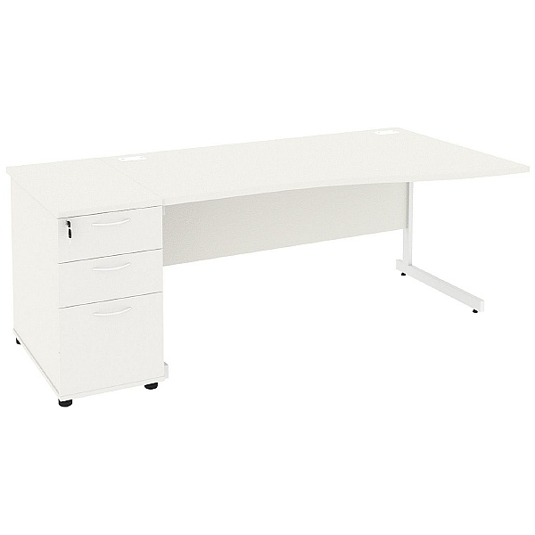 NEXT DAY Vogue White Wave Cantilever Desks With Desk High Pedestal