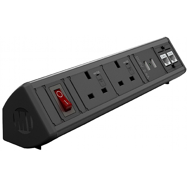 Desktop Power Module with 2 Power Sockets 2 USB A Fast Charge Sockets and 2 CAT6 Data Sockets