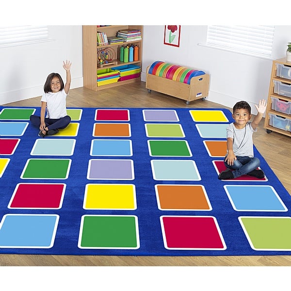 Rainbow Squares Large Square Placement Carpet