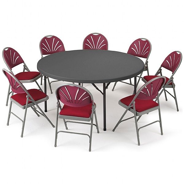 Round Folding Table & 8 Folding Chair Bundle Deal