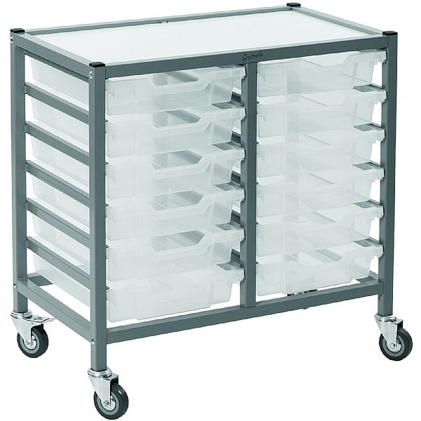 Gratnells Dynamis Collection Low Shallow Tray 2 Column Storage Trolley