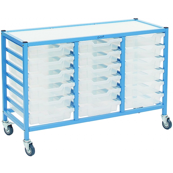 Gratnells Dynamis Collection Low Shallow Tray 3 Column Storage Trolley
