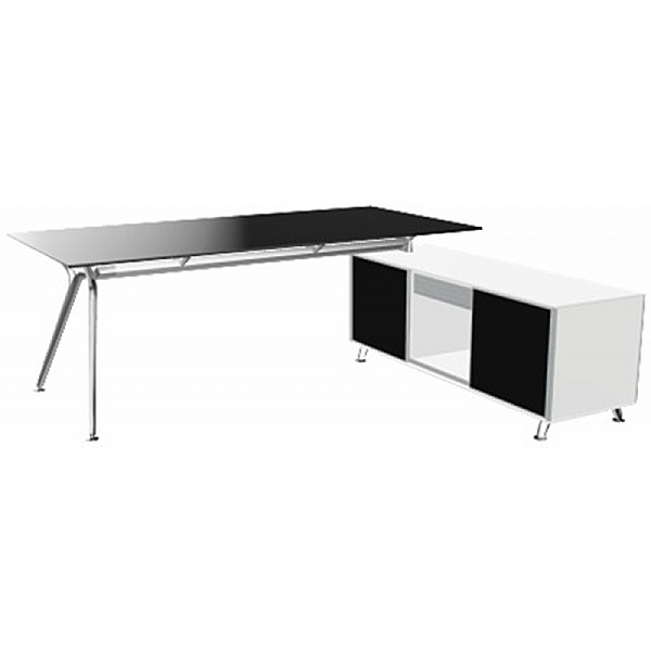 SPECIAL OFFER - Sapphire Executive Black Glass Desks With Credenza x 2