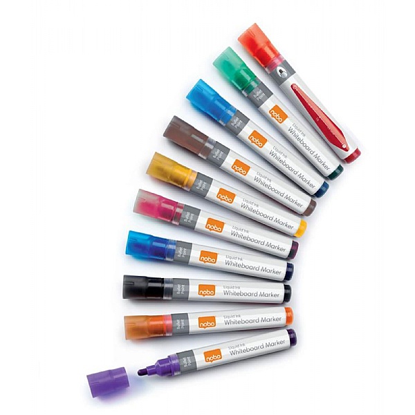 Nobo Liquid Ink Whiteboard Pens Bullet Tip 10 Pack Assorted