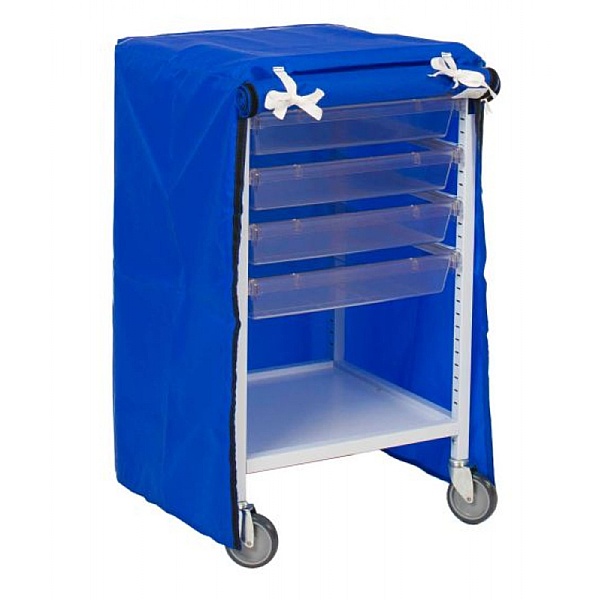 Classic Resuscitation Low Single Fixed Runner White Trolley with 4 Shallow Antimicrobial Trays