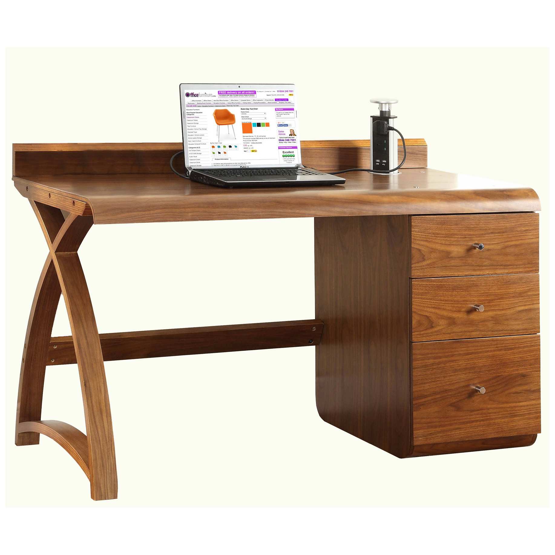 Spectrum Walnut Deluxe Real Wood Veneer Pedestal Desk Computer Desks
