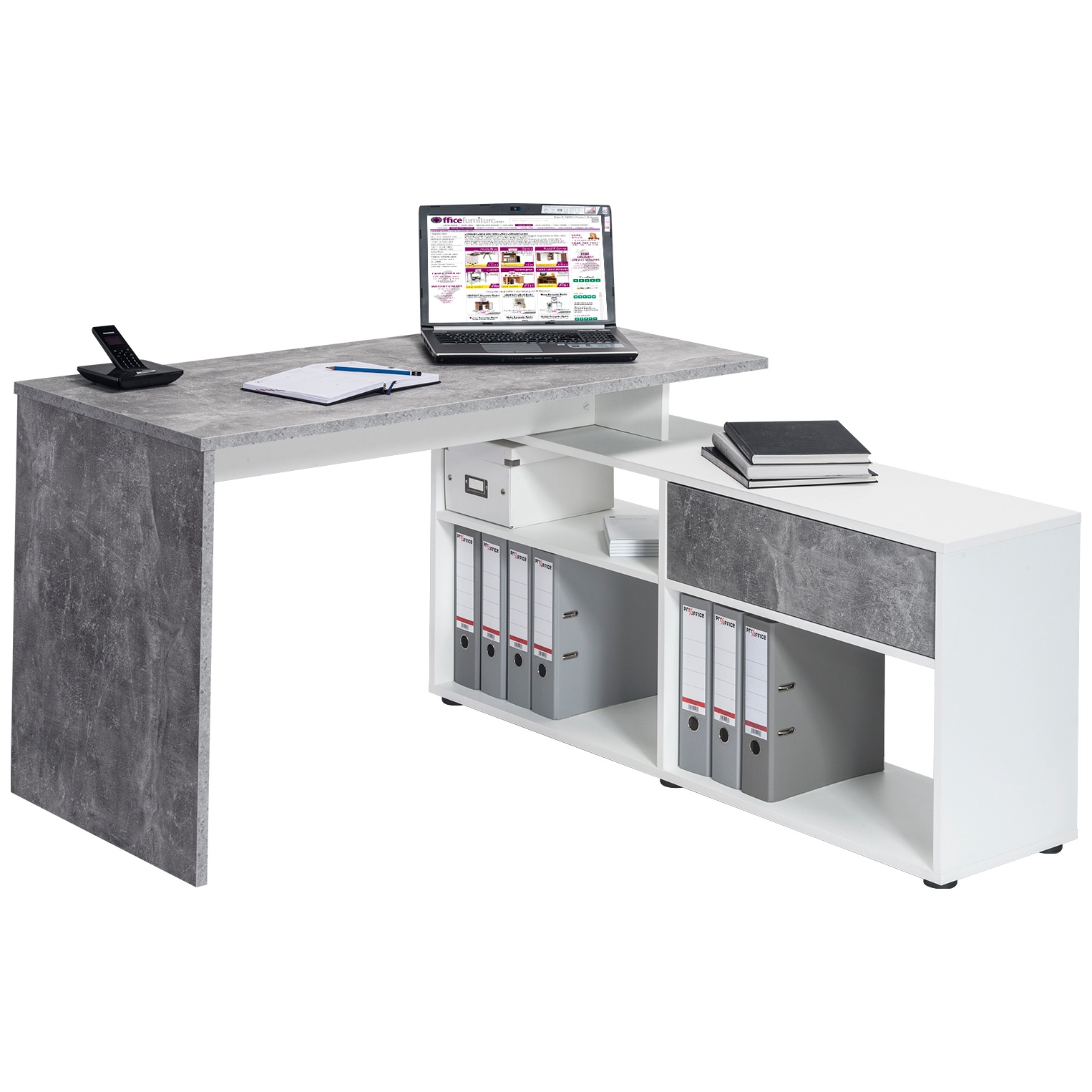 Falco Concrete Grey Computer Desk With Sideboard Computer Desks