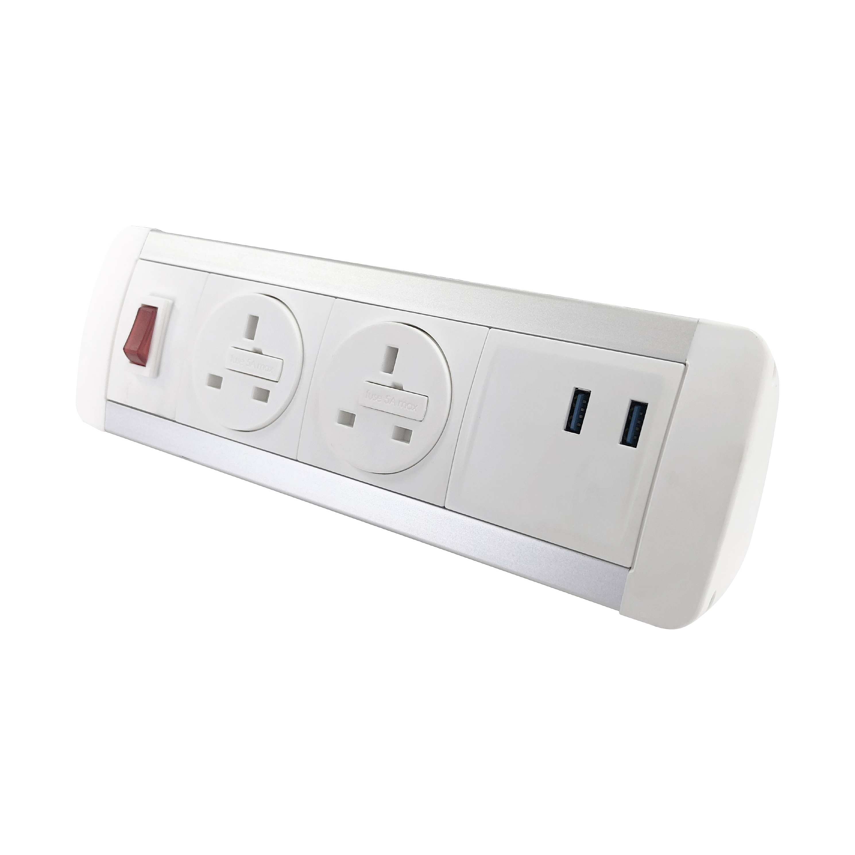 Desktop Power Module with 2 Mains Power Sockets and 2 USB Fast Charge