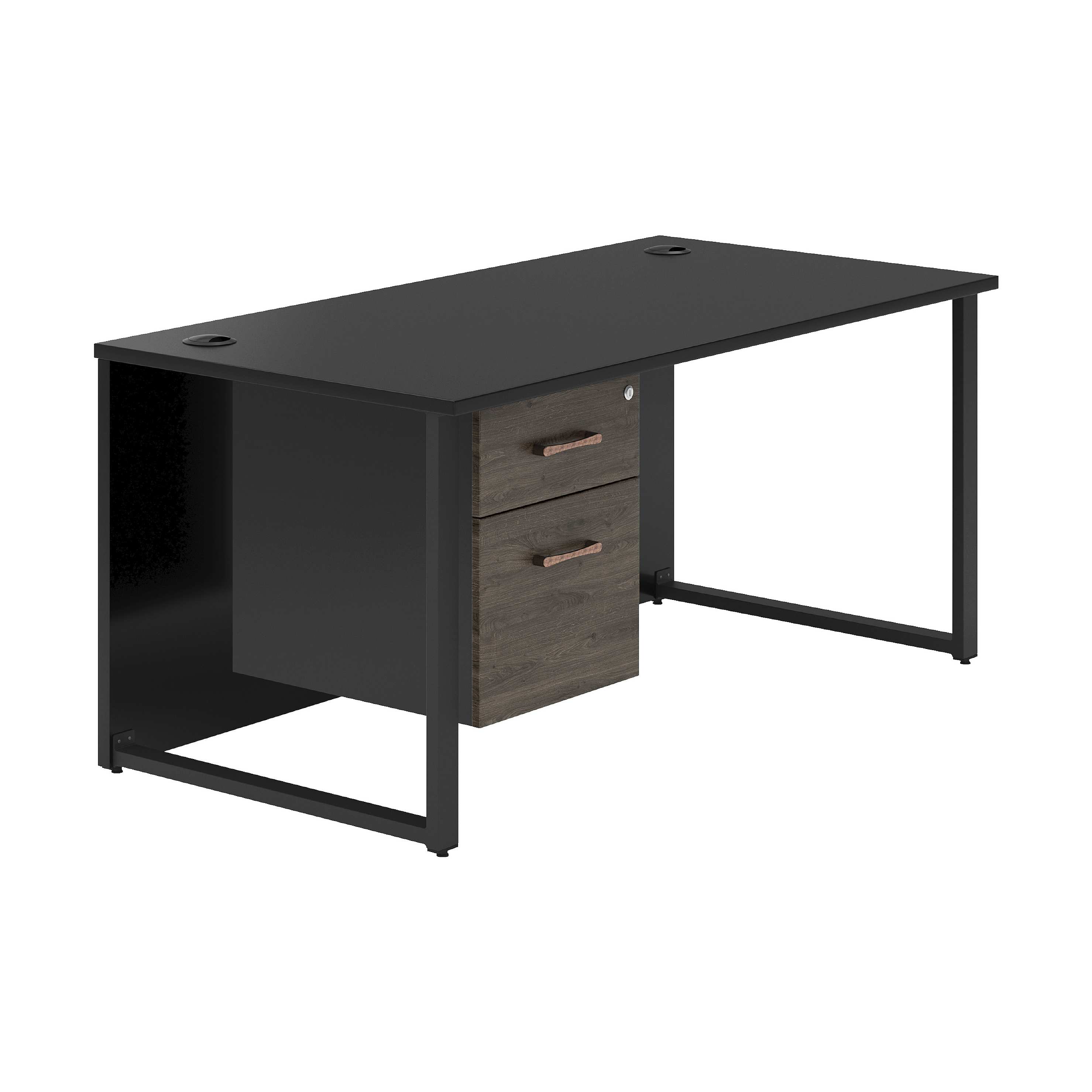 Noir Hoop Leg Rectangular Desk With Single Fixed Pedestal Rectangular